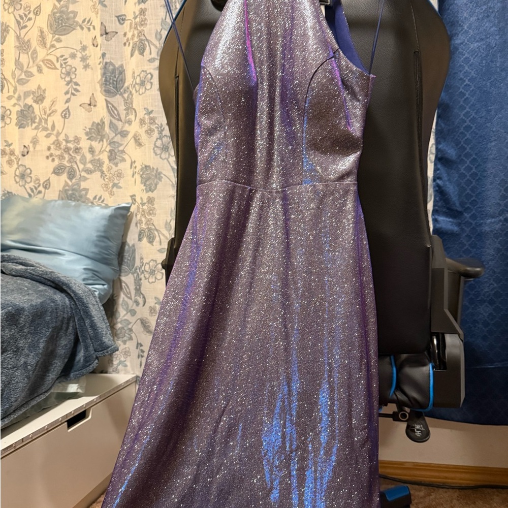 David's Bridal Glittering Purple Prom Dress - Picture 2 of 5